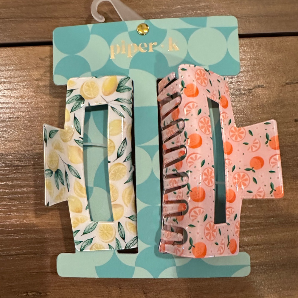 Piper K Lemon and Orange Print Hair Clips